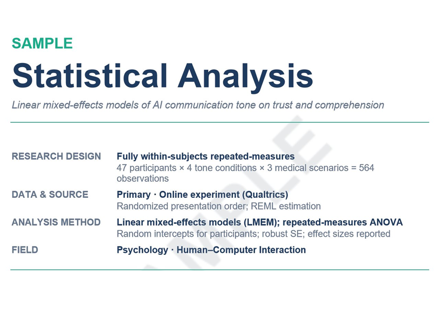 Sample statistical analysis — linear mixed-effects models for a repeated-measures experiment