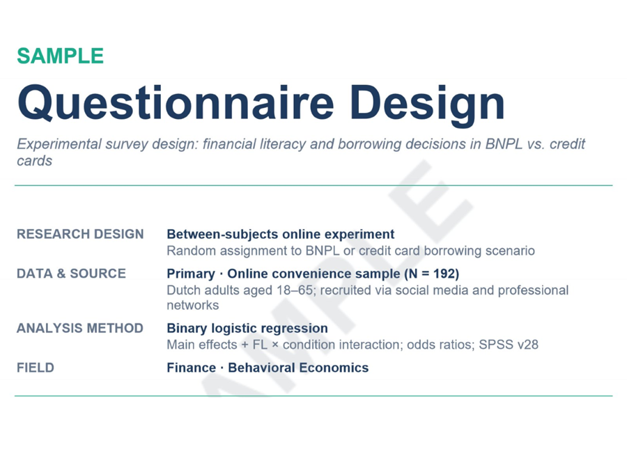 Sample survey design — experimental questionnaire on borrowing decisions